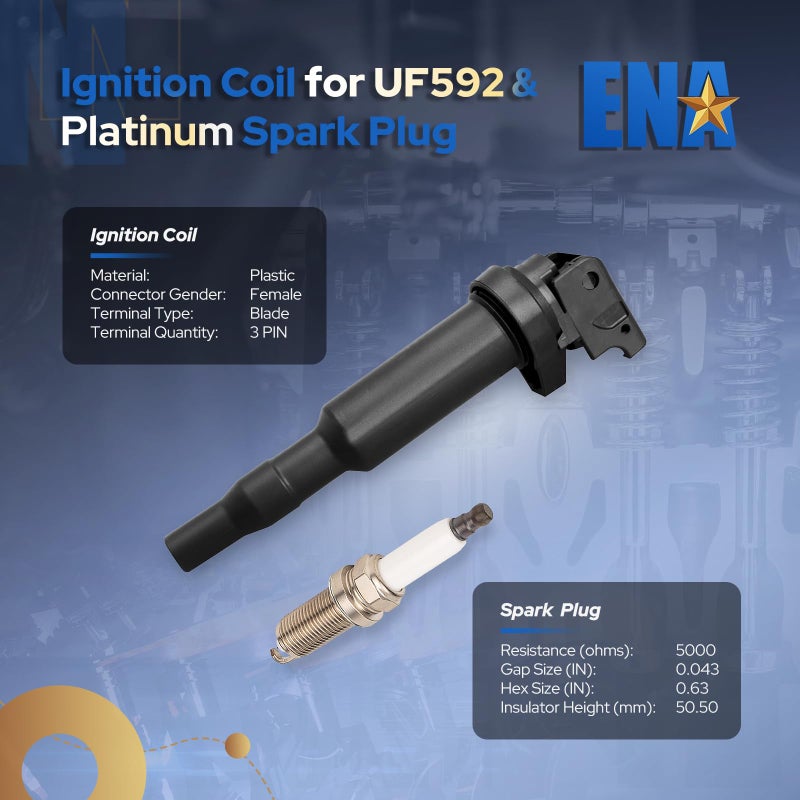 ENA Set of 6 Platinum Spark Plug and 6 Ignition Coil Pack 2010 2012 2013 Compatible with BMW 128i 323i 528i xDrive X3 X5 Z4 2.5L 3.0L Replacement for UF592 95712 12137594937 5C1695 0221504470 - Image 2